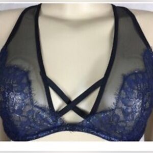 Victoria's Secret Sheer Lace Bralette - Black and Blue